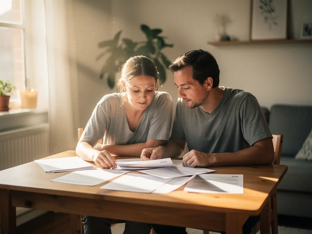 Un couple examine ensemble les documents de son contrat d'assurance-vie